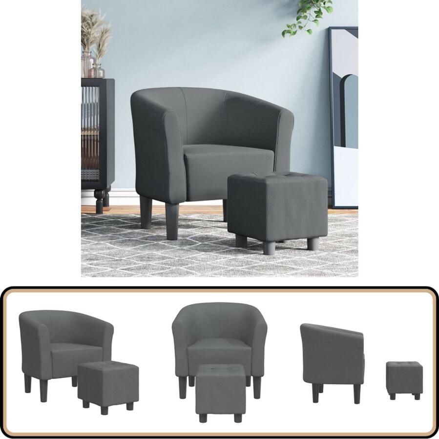 VidaXL Kuipstoel met voetenbank Donkergrijs Stof Moderne Kuipstoel Fauteuils Lounge Stoel Eetkamerstoelen Donkere Kleuren