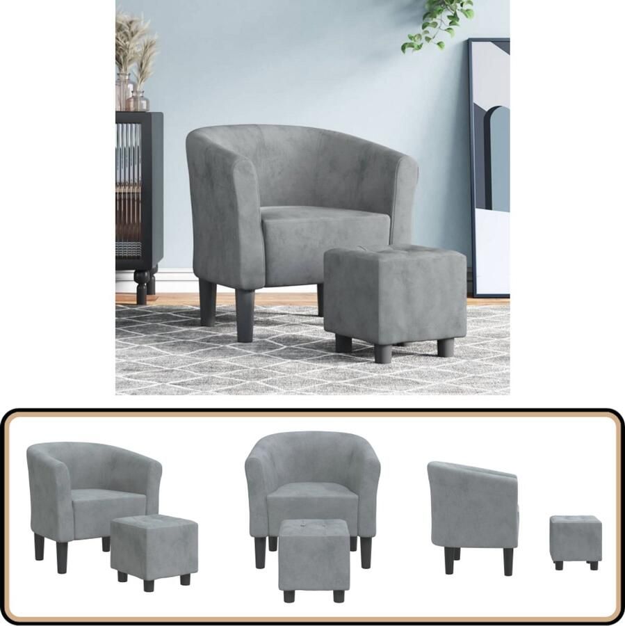 VidaXL Kuipstoel met voetenbank Fluweel Donkergrijs Kuipstoel Fauteuils Lounge Stoel Donkere Kleuren Velours - Foto 2