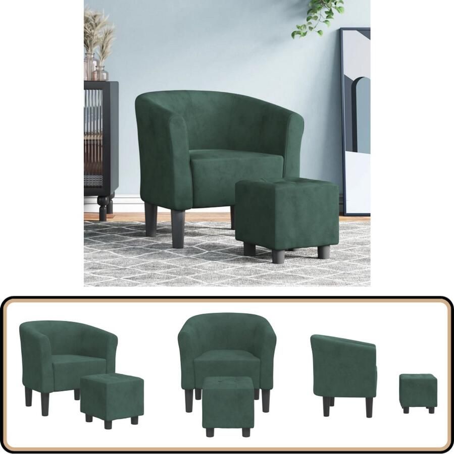 VidaXL Kuipstoel met voetenbank Fluweel Donkergroen Kuipstoel Fauteuils Lounge Stoel Velours Stoel Donkere Kleuren - Foto 2