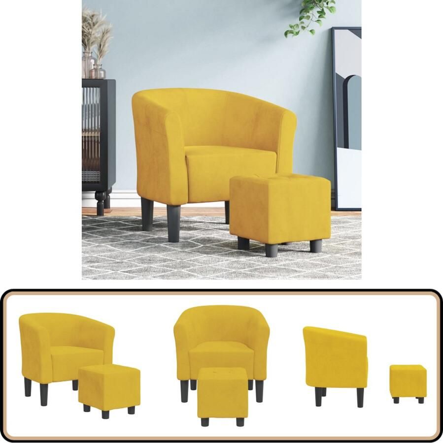 VidaXL Kuipstoel met voetenbank Fluweel Geel Moderne Kuipstoel Fauteuils Fluweel Stoel Gelkleurige Stoel Lounge Stoel - Foto 2