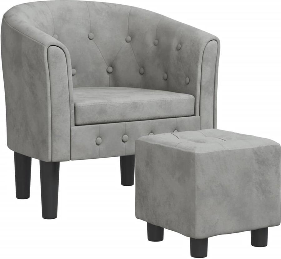 VidaXL Kuipstoel met voetenbank Fluweel Lichtgrijs Kuipstoel Fauteuils Lounge Stoel Leeshoek Relaxfauteuil