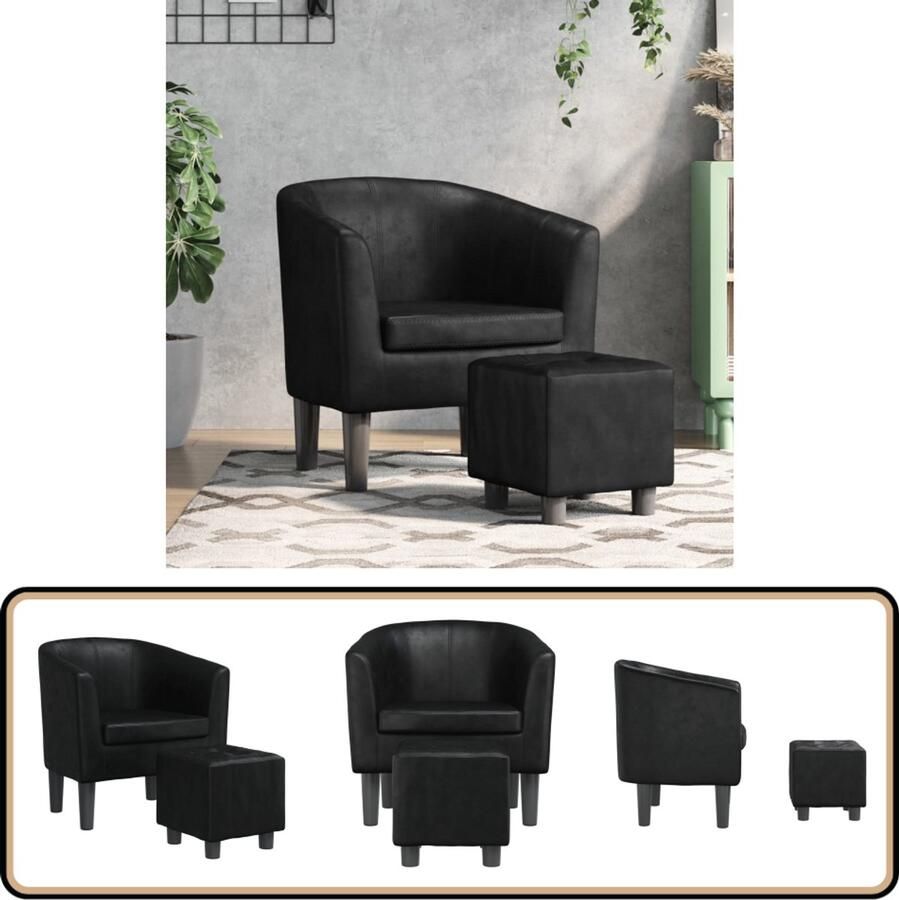 VidaXL Kuipstoel met voetenbank Kunstleer Zwart Kuipstoel Kuipstoelen Fauteuil Relaxfauteuil