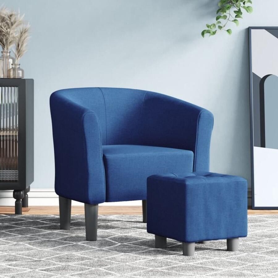 VidaXL Kuipstoel met voetenbank Fluweel Donkerblauw Kuipstoel Fauteuils Lounge Stoel Velours Stoel Donkere Kleuren - Foto 2