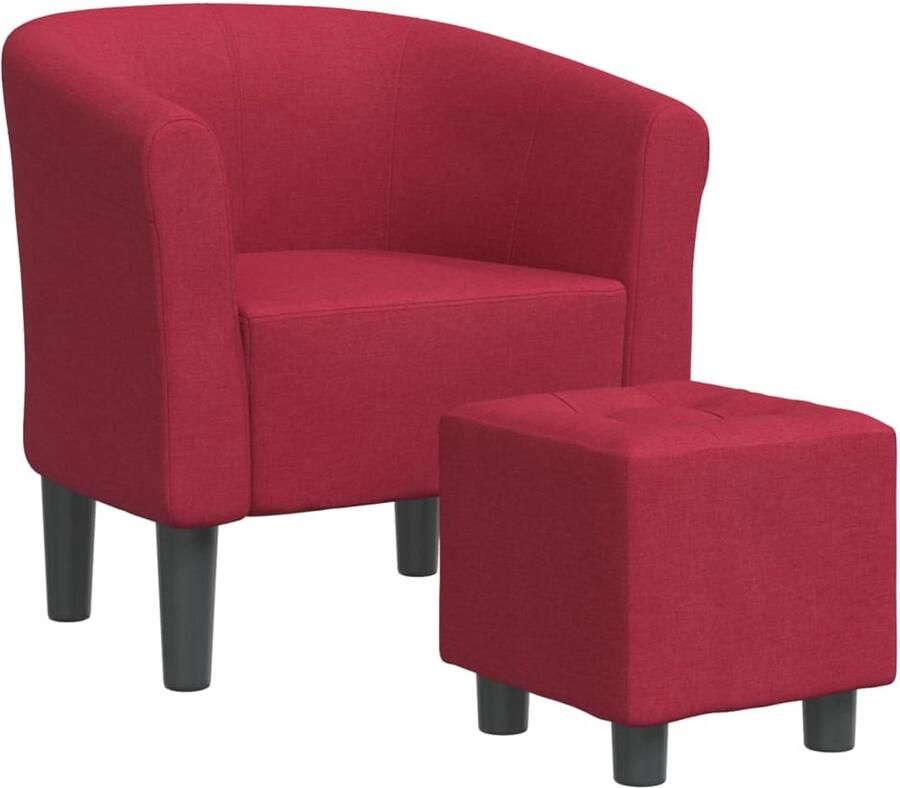 VidaXL Kuipstoel Kuipstoelen Fauteuil Relaxfauteuil Kuipstoel met voetenbank stof wijnrood - Foto 2