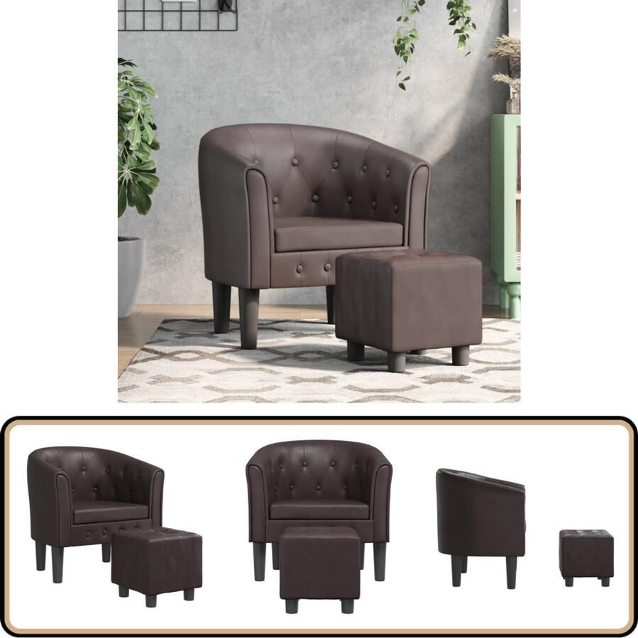 VidaXL Kuipstoel met voetenbankje Kunstleer Bruin Kuipstoel Kuipstoelen Fauteuil Relaxfauteuil