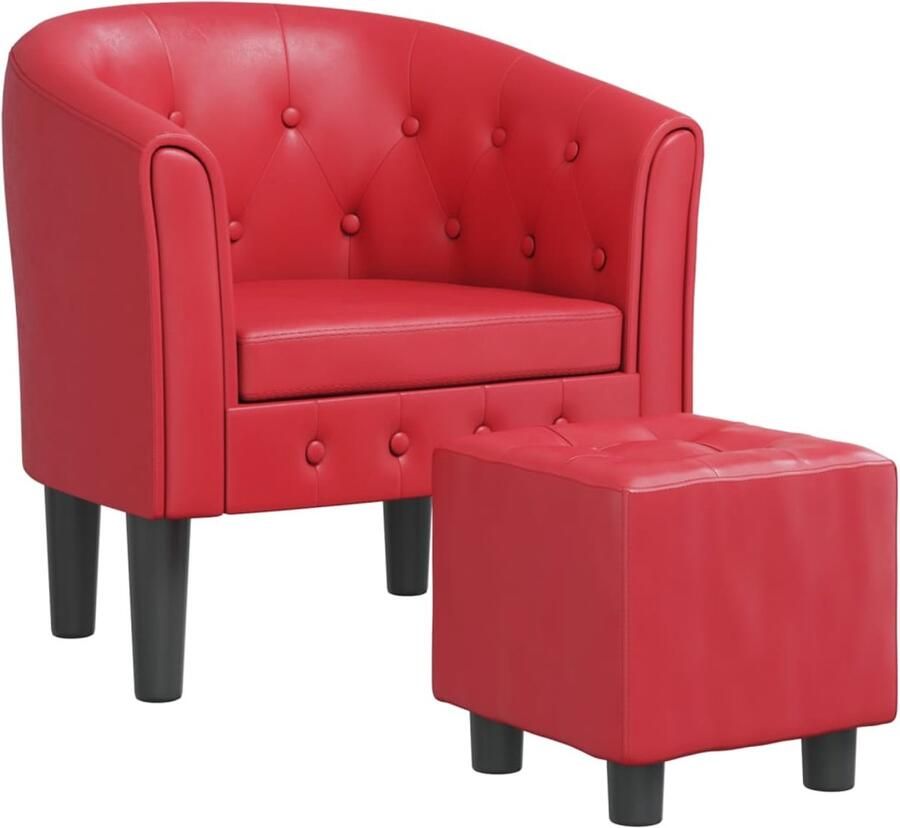 VidaXL Kuipstoel met voetenbankje kunstleer rood - Foto 2