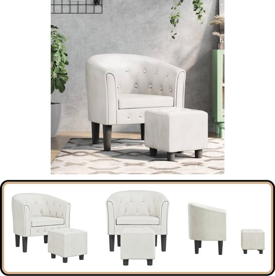 VidaXL Kuipstoel met Voetenbankje Kunstleer Wit Kuipstoel Lounge Stoel Eetkamerstoelen Modern Meubilair Witte Stoel