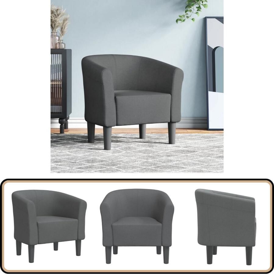 VidaXL Kuipstoel stof donkergrijs modern design Moderne Kuipstoel Fauteuils Donkere Kleuren Woonkamer Decoratie Relaxfauteuil - Foto 2