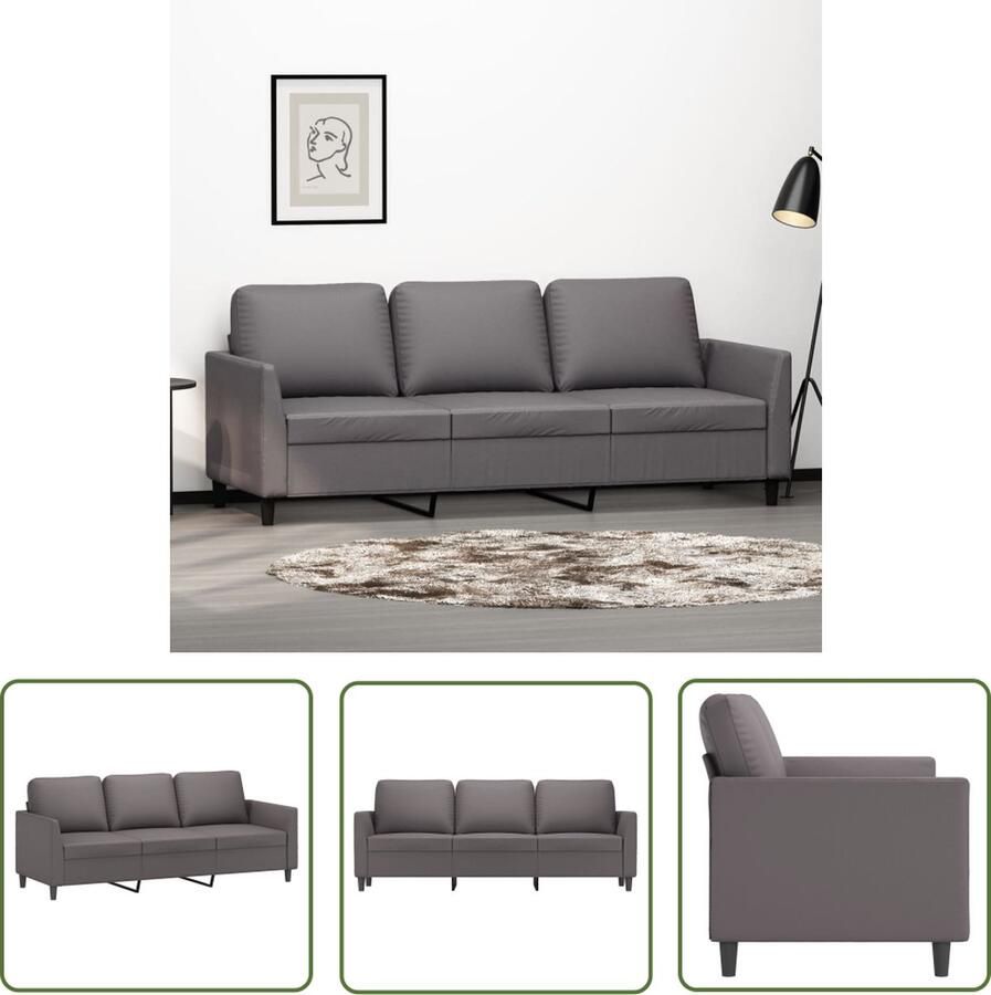 The Living Store 3-zitsbank Kunstleer Grijs 200 x 77 x 80 cm Duurzaam materiaal 3 Zits Bank Kunstleder Bank Grijze Bank Salontafel Banks Kopen