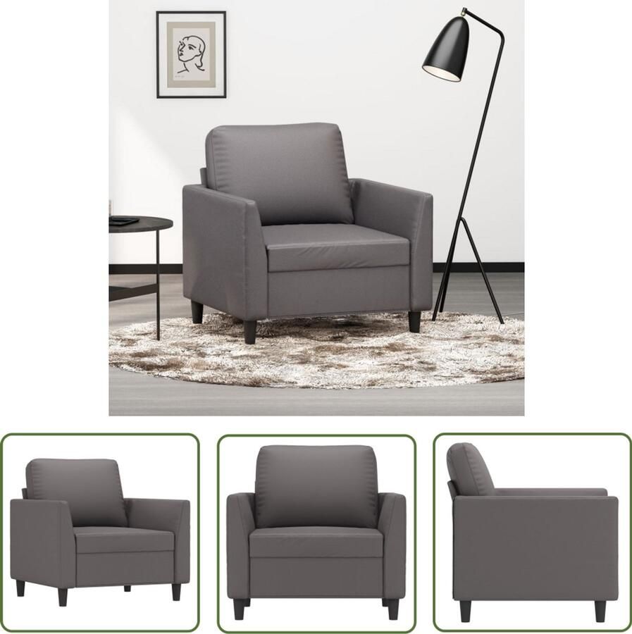 The Living Store Fauteuil 60 cm kunstleer grijs Fauteuil Kunstleder Bank Lounge Stoel Salon Meubilaar Decoratie