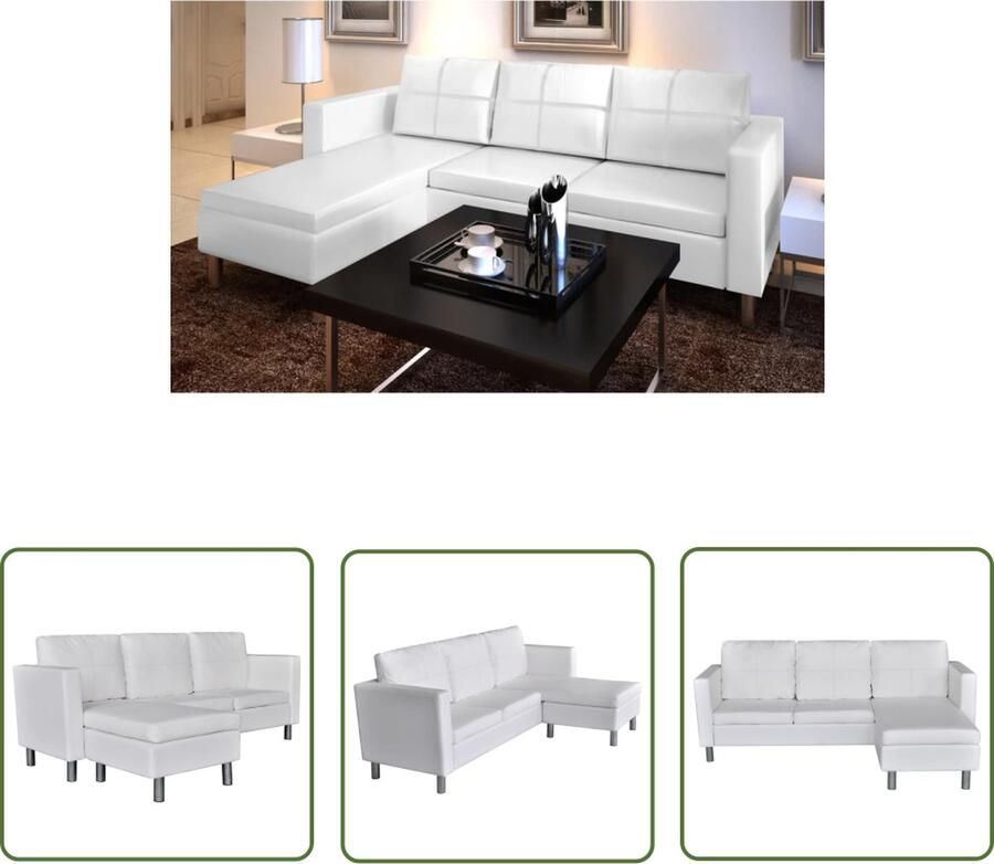 The Living Store L-vormige bank kunstleer wit 188 x 122 x 77 cm comfortabele zitkussens L Shaped Bank Kunstleder Bank Witte Bank Hoekbank Lounge Bank - Foto 2