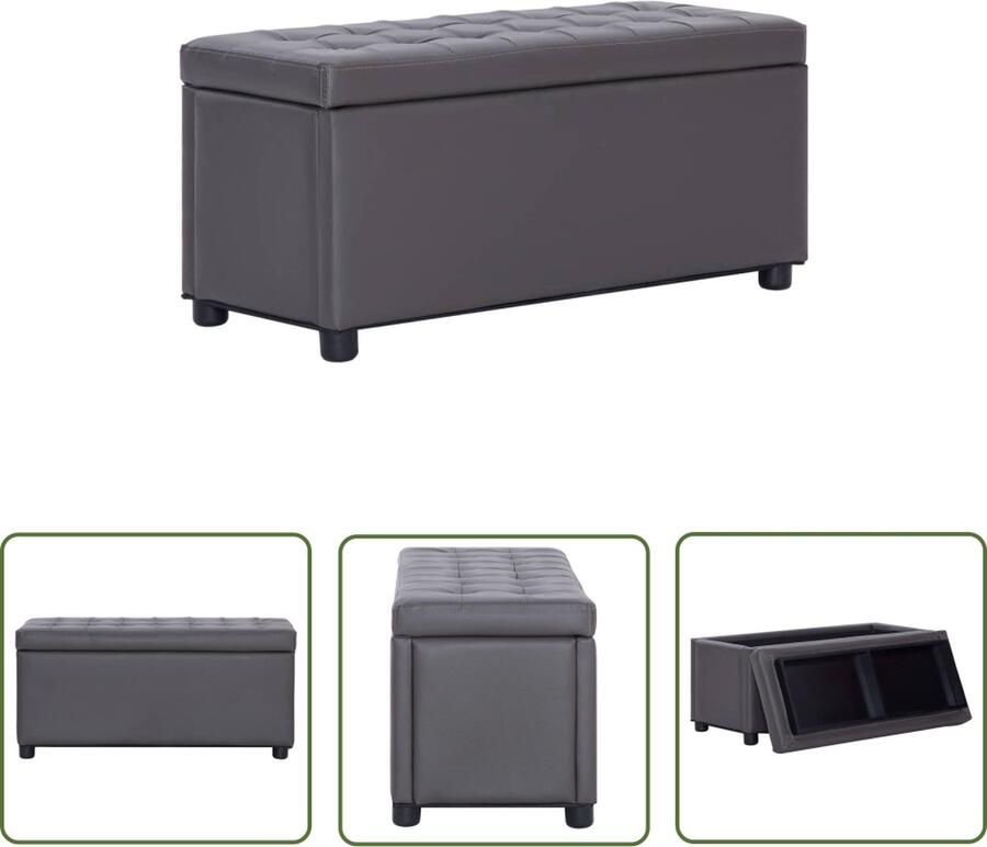 The Living Store Opberghocker grijs 87.5 x 36 x 40 cm Houten frame Kunstleer Opberghocker Kunstleder Bank Grijs Meubilair Zitbank Voetensteun - Foto 2