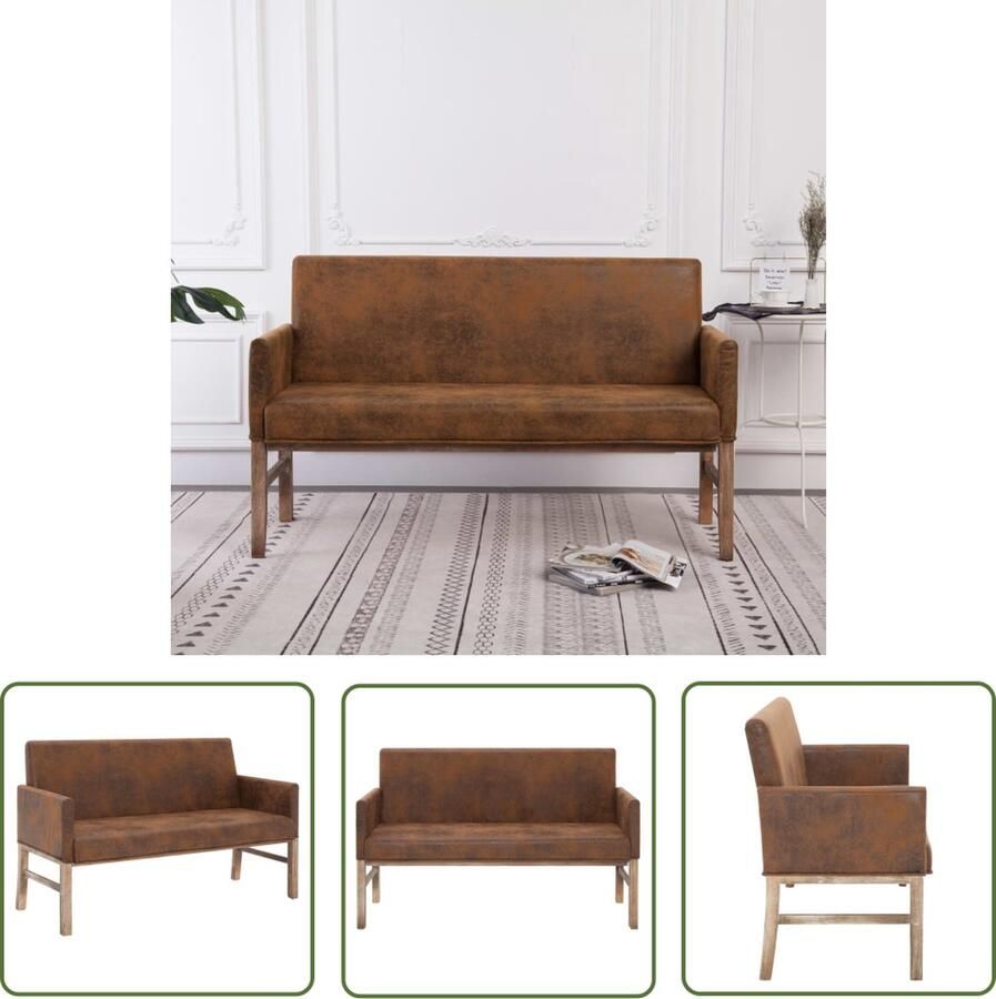 The Living Store 2-zitsbank houten frame kunstsuède bekleding 140 x 62 x 84.5 cm bruin Zweezitbank Kunstleder Bank Salontafel Bankstel Lounge Meubilair - Foto 2
