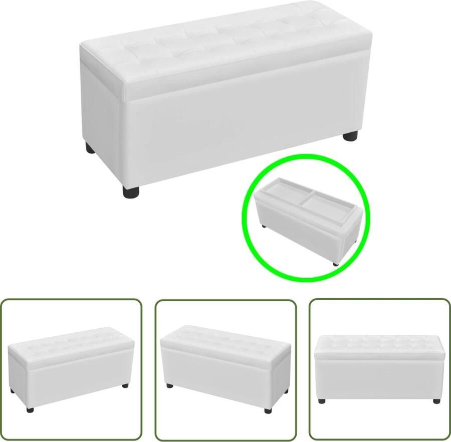 The Living Store OpbergHocker Wit 87.5 x 36 x 41 cm Houten frame Kunstleren bekleding Opberghocker Kunstleder Bankje Stoere Bank Opbergmeubel Woonaccessoires - Foto 2