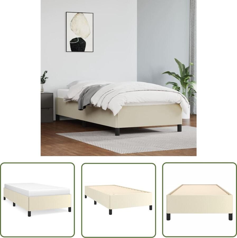 The Living Store Bedframe kunstleer crèmekleurig 90x200 cm Bedframe Bedframes Bed Slaapmeubel Bedbodem Ledikant Eenpersoonsbed Slaapbed Bedden Slaapmeubels Slaapmeubelen