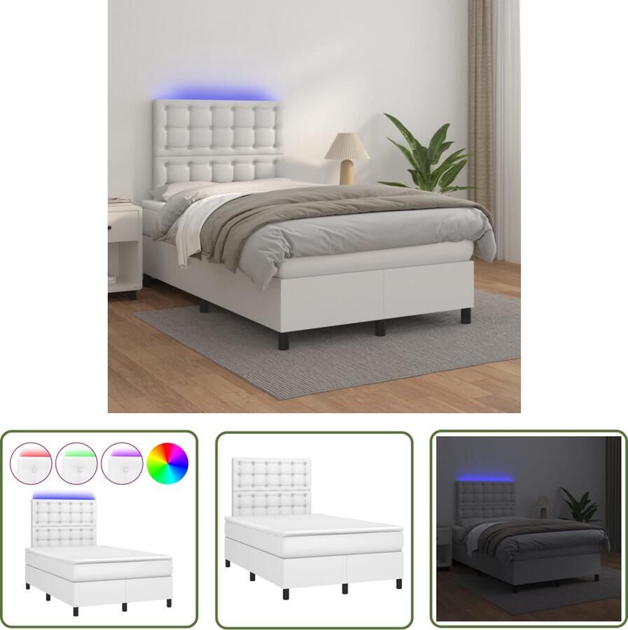 The Living Store Boxspring met matras en LED kunstleer wit 120x200 cm Boxspring Bed Kunstleder Bed Wit Bed Slaapcomfort Led Lamp