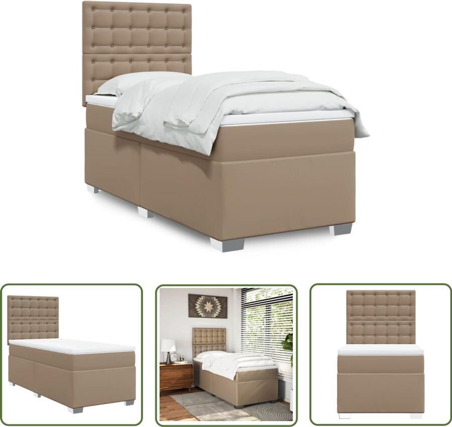 The Living Store Boxspring met matras kunstleer cappuccinokleurig 90x200 cm Boxspring Bed Kunstleder Bed Tweepersoons Bed Pocketed Veer Matras Elektrisch Verstelbaar Hoofdbord