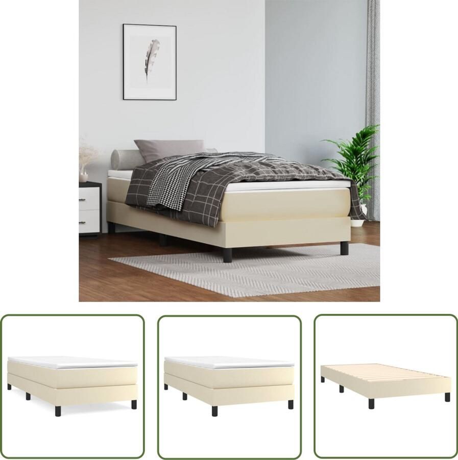 The Living Store Bedframe kunstleer crèmekleurig 90x190 cm Boxspring Frame Kunstleder Bed Creme Kleur Eenpersoonsbed Bedframe