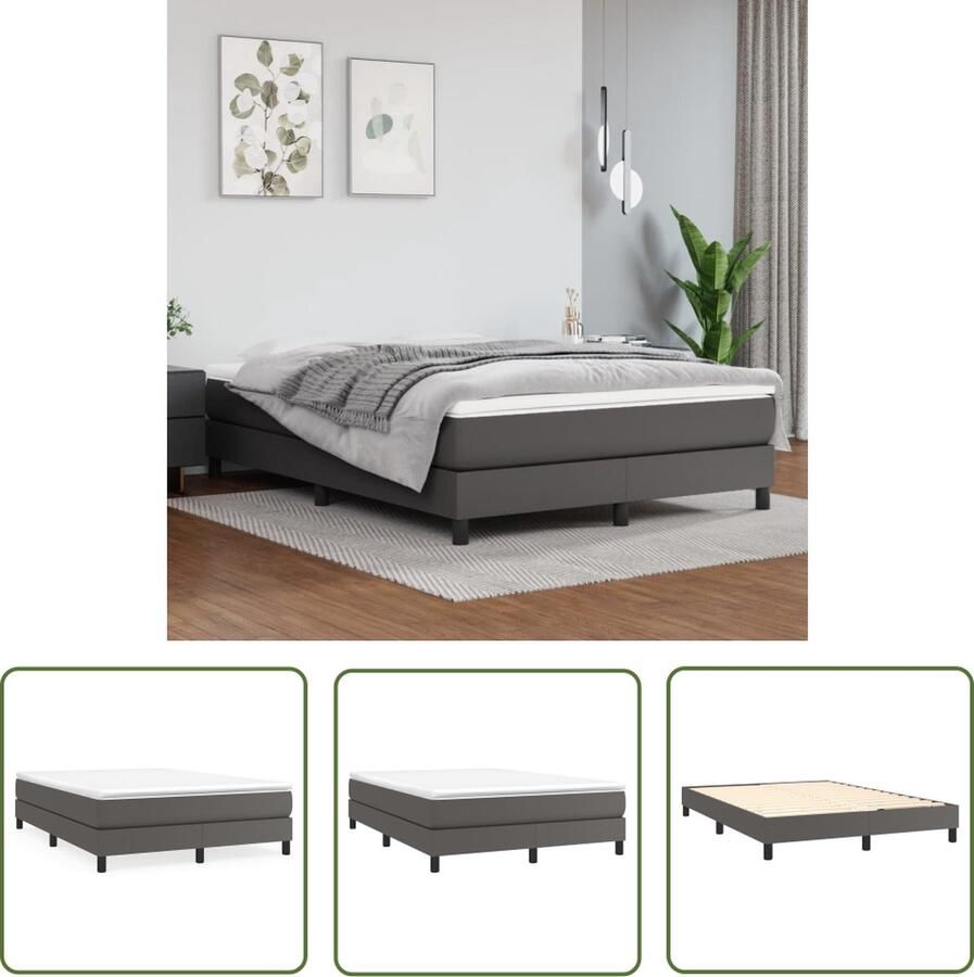 The Living Store Boxspringframe kunstleer grijs 140x190 cm Boxspringframe Boxspringframes Bed Ledikant Slaapmeubel Bedframe Bedbodem Tweepersoonsbed Boxspring Bedden Ledikanten
