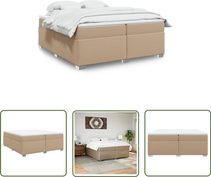 VidaXL Kunstleder Bed Boxspring met matras kunstleer cappuccinokleurig 200x200 cm Boxspring Kopen Tweepersoons Bed Kapstok