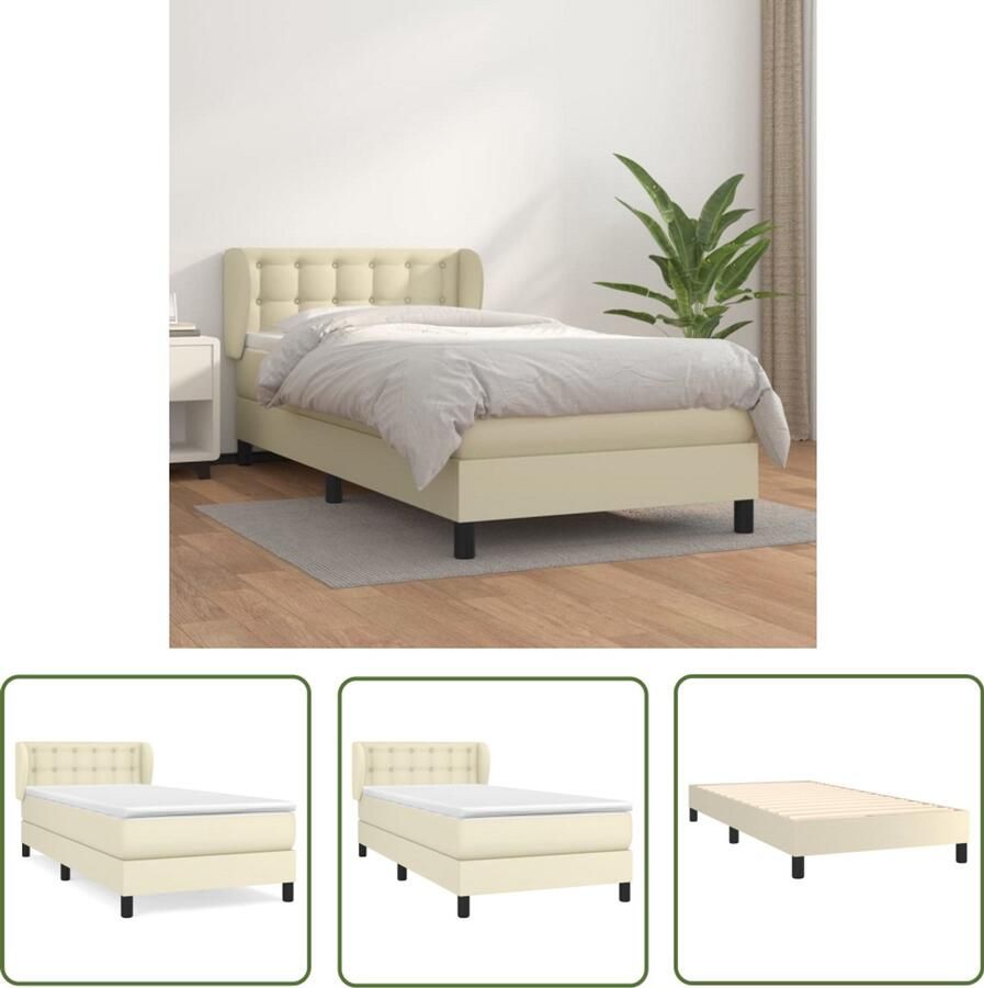 The Living Store Boxspring met matras kunstleer crèmekleurig 90x200 cm Boxspring Boxsprings Bed Slaapmeubel Boxspringbed Boxspring Bed Tweepersoonsbed Bed Met Matras Bedframe Ledikant Bed Met Hoofdbord - Foto 2