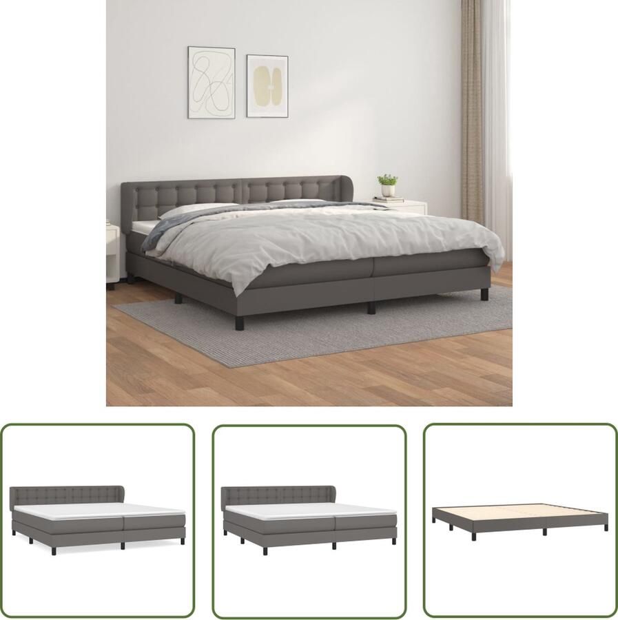 The Living Store Boxspring met matras kunstleer grijs 200x200 cm Boxspring Boxsprings Bed Slaapmeubel Boxspringbed Boxspring Bed Tweepersoonsbed Bed Met Matras Bedframe Ledikant Bed Met Hoofdbord