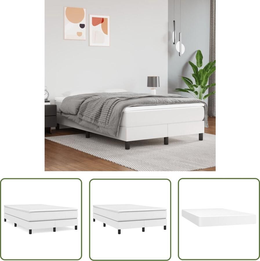 The Living Store Boxspringbed Kunstleer Pocketvering Middelharde ondersteuning Huidvriendelijk Wit 203x120x25cm Boxspringbed Kunstleder Bed Pocketveer Matras Middenhard Matras Witte Bed - Foto 2