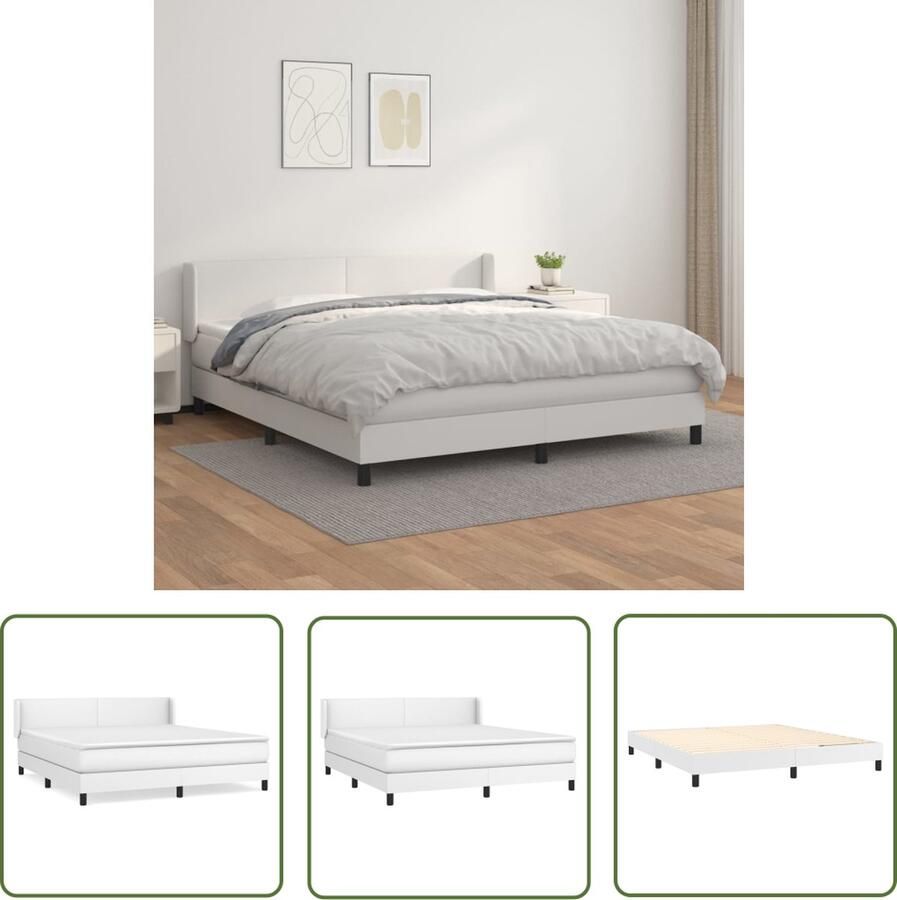 The Living Store Boxspring met matras kunstleer wit 160x200 cm Boxspringbed Kunstleder Bed Pocketveer Matras Middenhard Matras Tweepersoons Bed