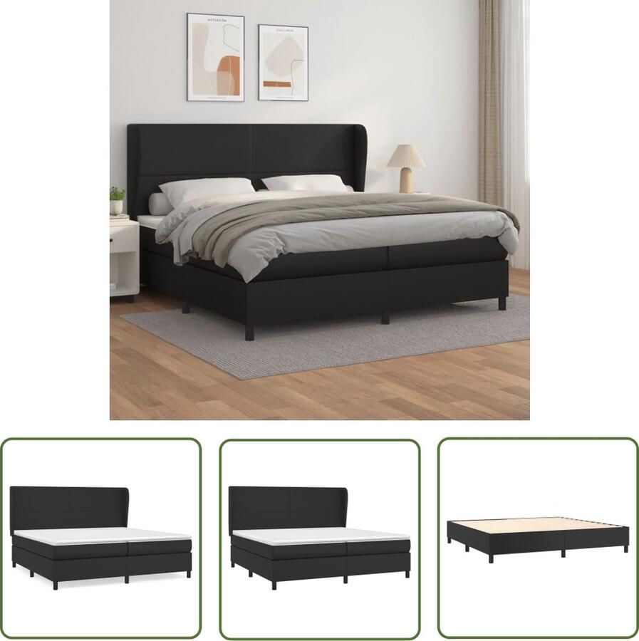 The Living Store Boxspring met matras kunstleer zwart 200x200 cm Boxspring Boxsprings Bed Slaapmeubel Boxspringbed Boxspring Bed Tweepersoonsbed Bed Met Matras Bedframe Ledikant Bed Met Hoofdbord