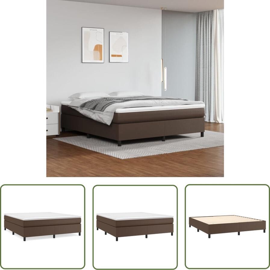 The Living Store Boxspringframe Kunstleer Bruin 203x180x35 cm Inclusief Montagehandleiding Boxspringframe Kunstleder Bed Bruin Bed Tweepersoons Bed Bedframe 180x200