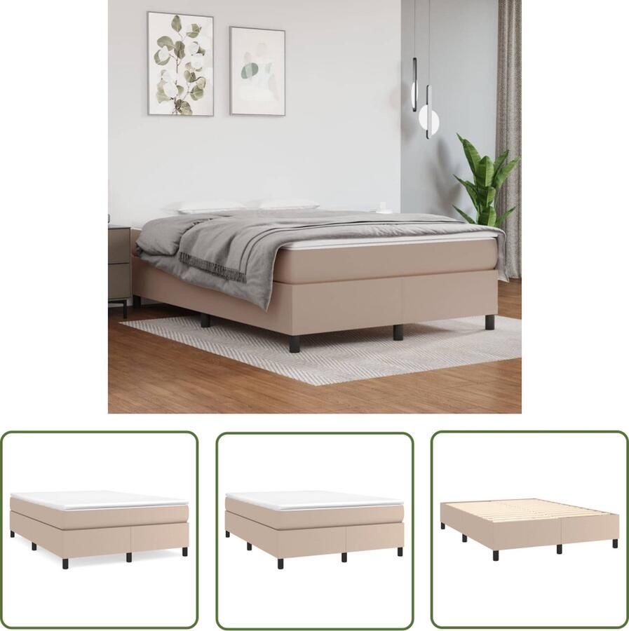 The Living Store Boxspringframe Kunstleer Multiplex Cappuccino 203 x 140 x 35 cm Boxspringframe Kunstleder Bed Tweepersoons Bed Bruine Bed Frame