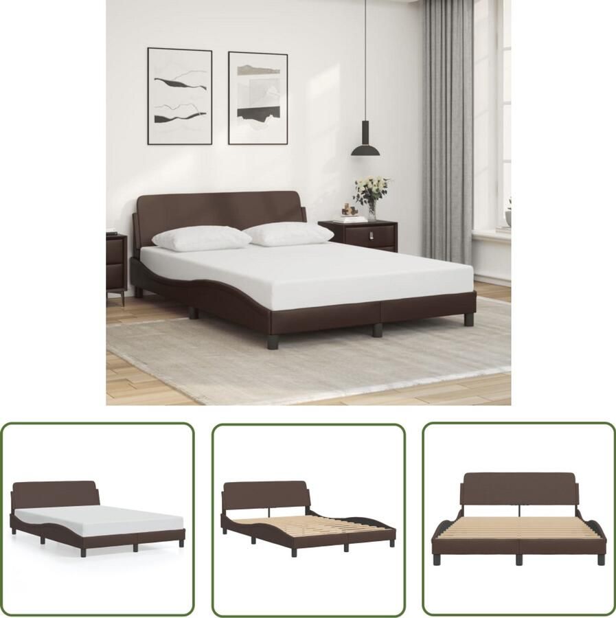 VidaXL Kunstleder Bed Bruin Bed Frame Bedframe Dover kunstleer bruin 140x190 cm Tweepersoons Bed 140x190 Bed Comfortabel Bed