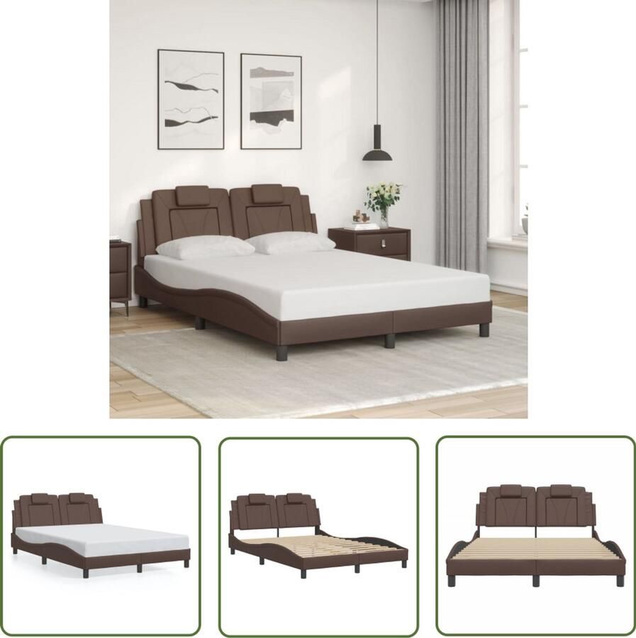 VidaXL Kunstleder Bed Bruin Bed Frame Bedframe Viana zonder matras kunstleer bruin 140x190 cm Tweepersoons Bed Boxspring Bed Hoofdbord Kussens