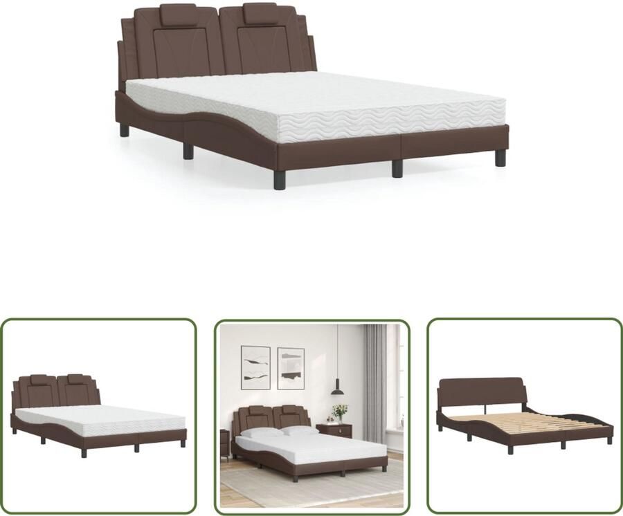 VidaXL Bed Viana met matras kunstleer bruin 120x200 cm Bruin Bed Kunstleder Bed Tweepersoonsbed Boxspring Bed Modern Bed