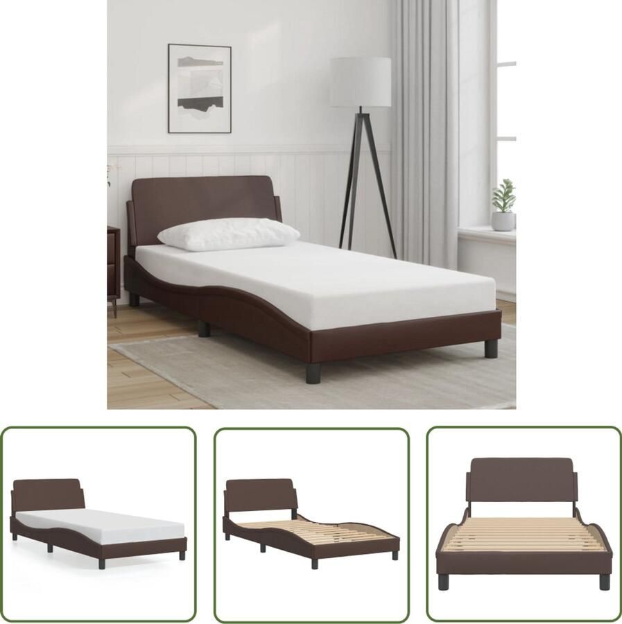 VidaXL Bedframe Dover kunstleer bruin 100x200 cm Bruin Bedframe Kunstleder Bed Tweepersoons Bed Boxspring Alternatief Modern Bed