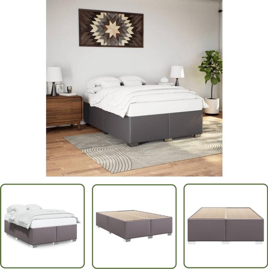 VidaXL Kunstleder Bed Frame Bedframe kunstleer grijs 160x200 cm Slaap Kamer Decoratie Grijs Bed Boxspring