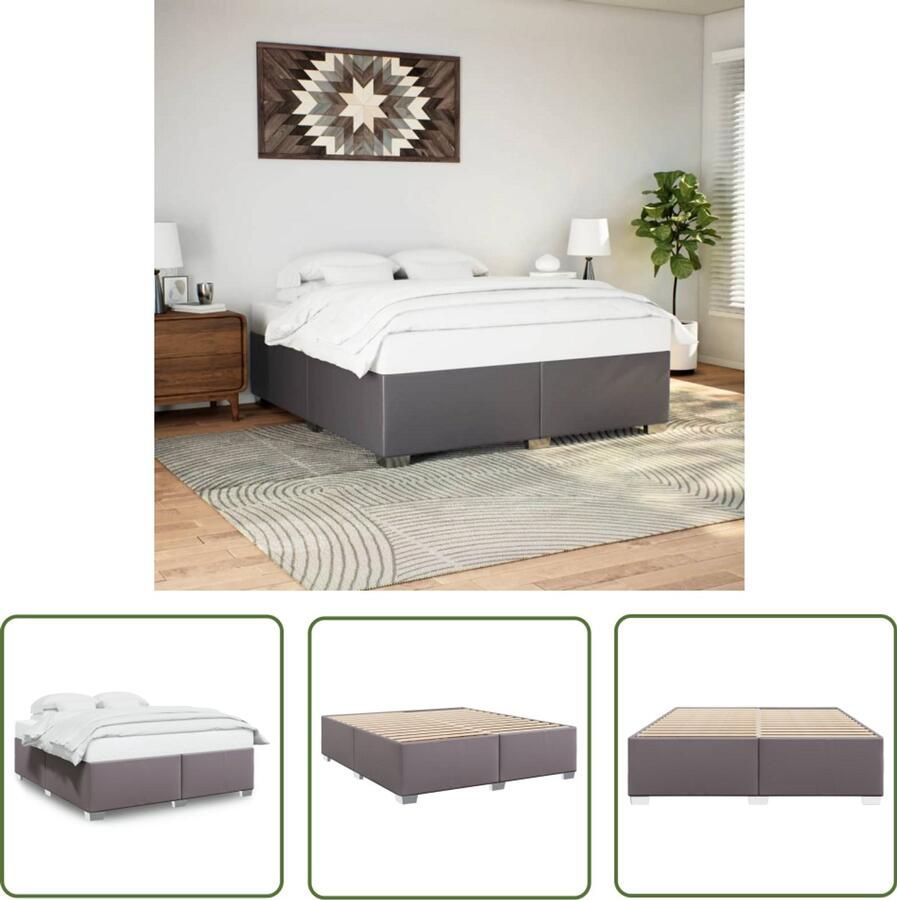 VidaXL Kunstleder Bed Frame Bedframe kunstleer grijs 200x200 cm Grijze Bed Tweepersoons Bed Boxspring Bed