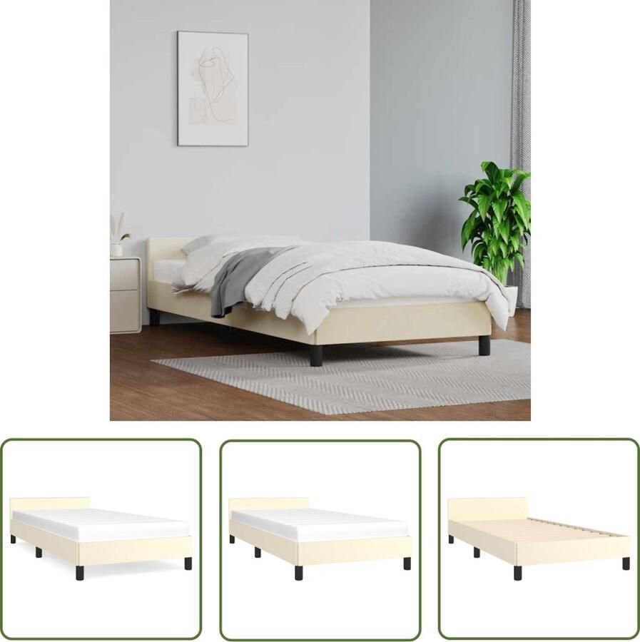 The Living Store Bedframe met hoofdbord kunstleer crèmekleurig 80x200 cm Bedframe Bedframes Bed Slaapmeubel Bedbodem Ledikant Eenpersoonsbed Slaapbed Bedden Slaapmeubels Slaapmeubelen