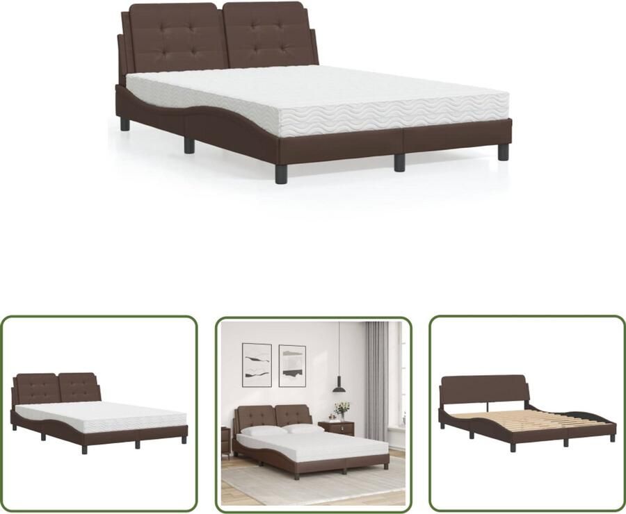 VidaXL Kunstleder Bed Frame Bruine Kleur Bedframe zonder matras Zadar kunstleer bruin 140x190 cm Tweepersoons Bed Boxspring Bed Modern Bed