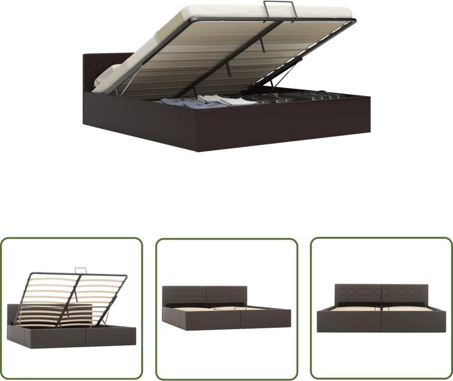 The Living Store Bedframe Hydraulisch Kunstleer Grijs 211 x 188 x 73 cm 180 x 200 cm Hydraulisch Bedframe Kunstleder Bed Boxspring Bed Tweepersoons Bed Opbergbed