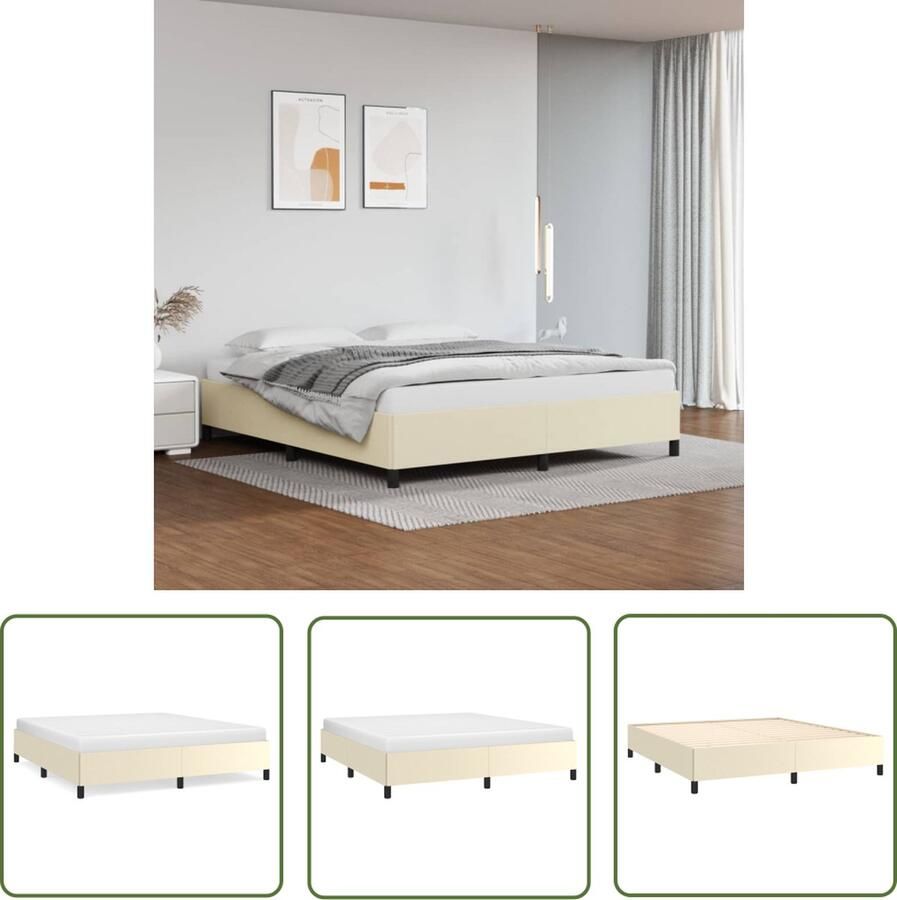 The Living Store Bedframe kunstleer crèmekleurig 160x200 cm Bedframe Bedframes Bed Slaapmeubel Bedbodem Ledikant Tweepersoonsbed Slaapbed Bedden Slaapmeubels Slaapmeubelen