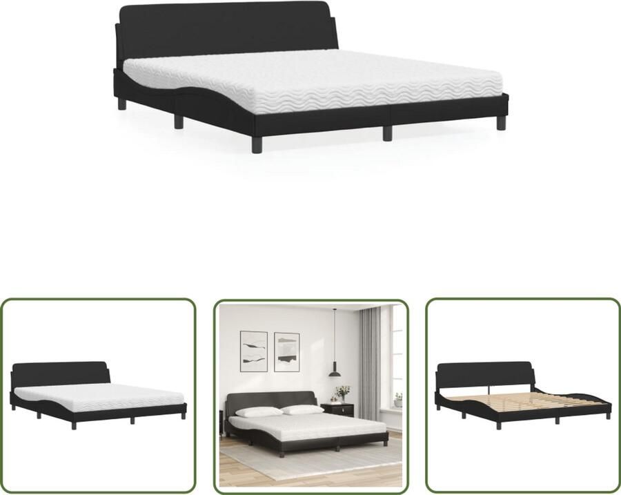 VidaXL Kunstleder Bed Slaapcomfort Bed met matras Dover kunstleer zwart 180x200 cm Boxspring Bed Tweepersoons Bed Modern Bed