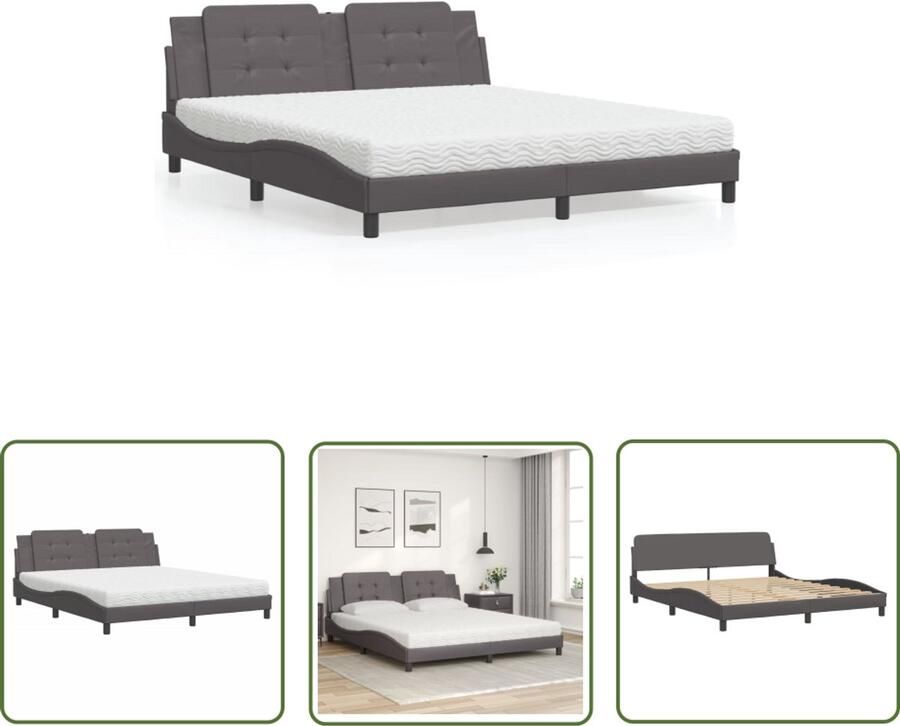 VidaXL Kunstleder Bed Slaapcomfort Bed met matras Zadar kunstleer grijs 180x200 cm Boxspring Bed Tweepersoonsbed King Size Bed