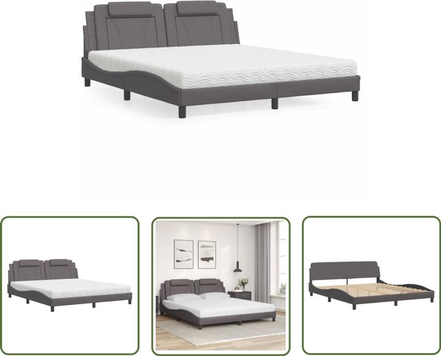 VidaXL Bed Viana met matras kunstleer grijs 180x200 cm Slaapcomfort Kunstleder Bed Tweepersoonsbed Boxspring Alternatief Modern Bed
