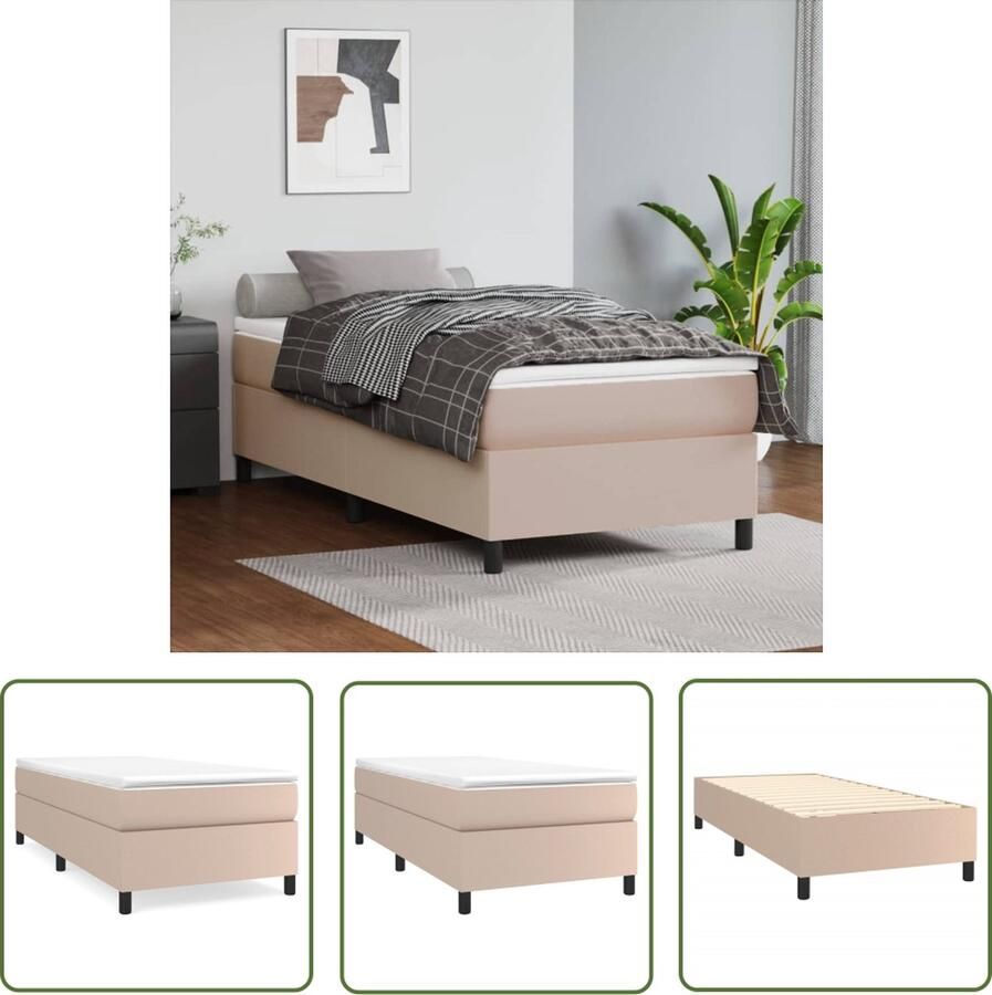 The Living Store Boxspringframe kunstleer cappuccino 90x200 cm Boxspringframe Boxspringframes Bed Ledikant Slaapmeubel Bedframe Bedbodem Eenpersoonsbed Boxspring Bedden Ledikanten - Foto 2