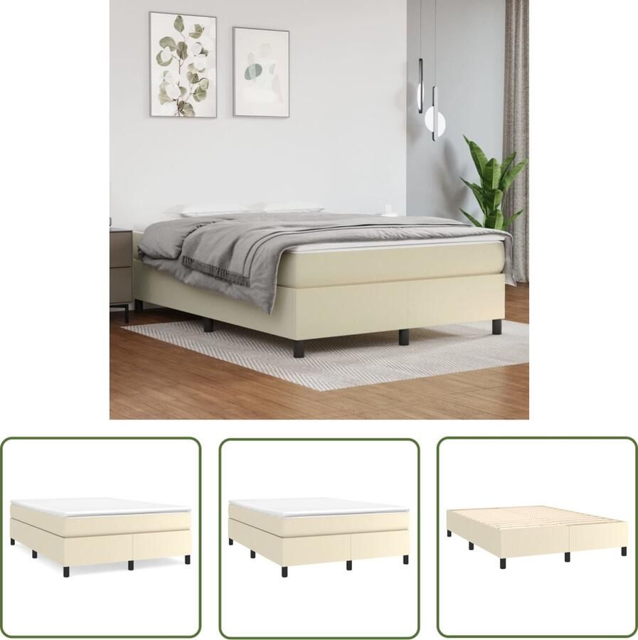 The Living Store Boxspring met matras kunstleer crèmekleurig 140x200 cm Boxspring Boxsprings Bed Slaapmeubel Boxspringbed Boxspring Bed Tweepersoonsbed Bed Met Matras Bedframe Ledikant Bedden