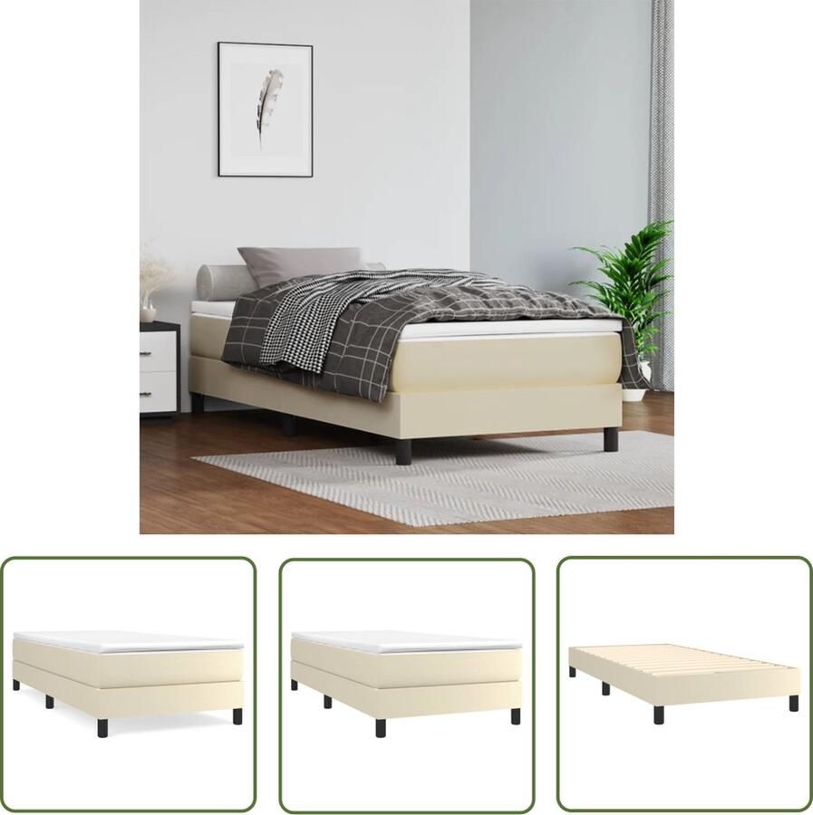 The Living Store Boxspringframe kunstleer crèmekleurig 90x200 cm Boxspringframe Boxspringframes Bed Ledikant Slaapmeubel Bedframe Bedbodem Eenpersoonsbed Boxspring Bedden Ledikanten - Foto 2