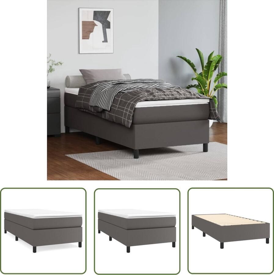 The Living Store Boxspringbed Maximal Comfort Bedframe 203x100x35 cm Grijs kunstleer Pocketvering Middelharde ondersteuning Topmatras inclusief 1x bedframe 1x matras 1x topmatras