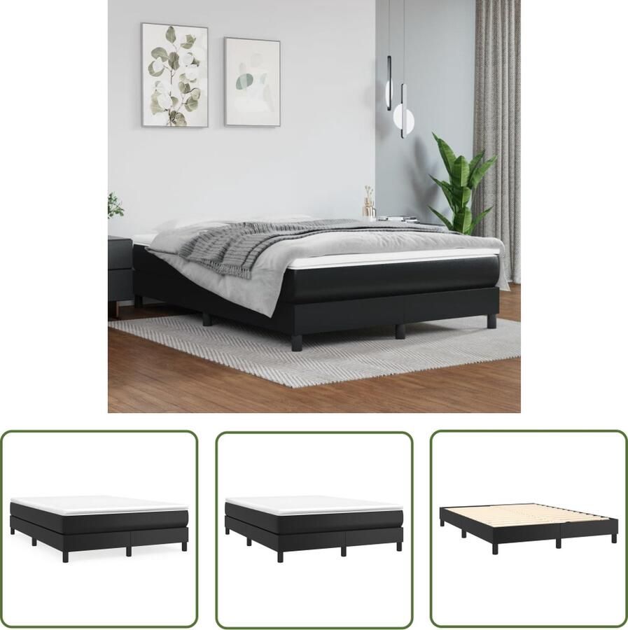 The Living Store Boxspringframe kunstleer zwart 140x200 cm Boxspringframe Boxspringframes Bed Ledikant Slaapmeubel Bedframe Bedbodem Tweepersoonsbed Boxspring Bedden Ledikanten