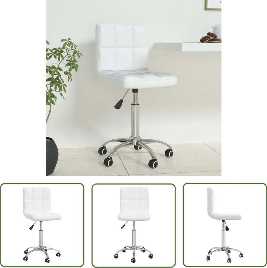 VidaXL Kantoorstoel draaibaar kunstleer wit Bureaustoel Kunstleder Wit Verstelbaar Draaibaar - Foto 2